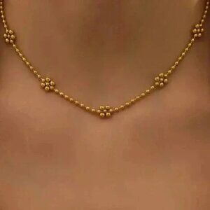 18K Gold Filled Beaded Flower Necklace
